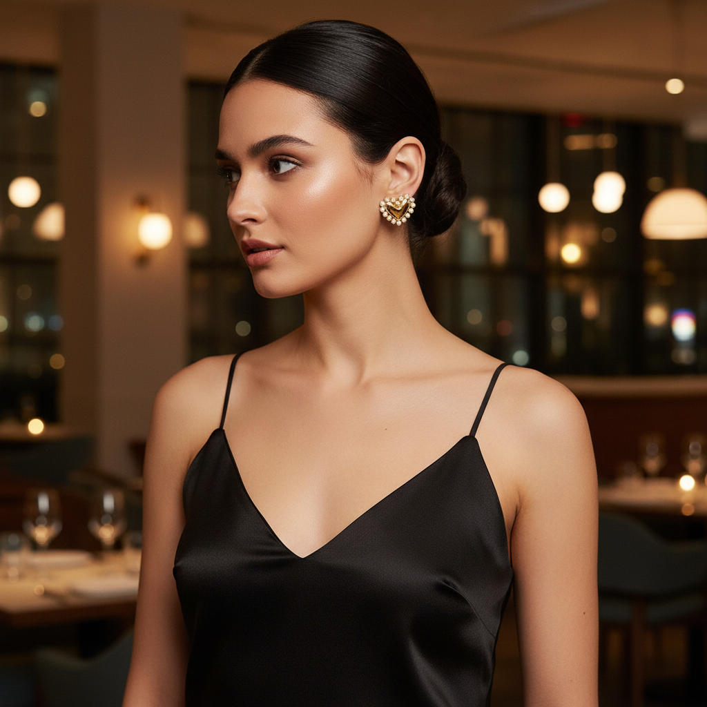 Καρφωτά σκουλαρίκια καρδιά με πέρλες σε χρυσό ή ασημί – Holiday Night Collection – So Cute by Dimi