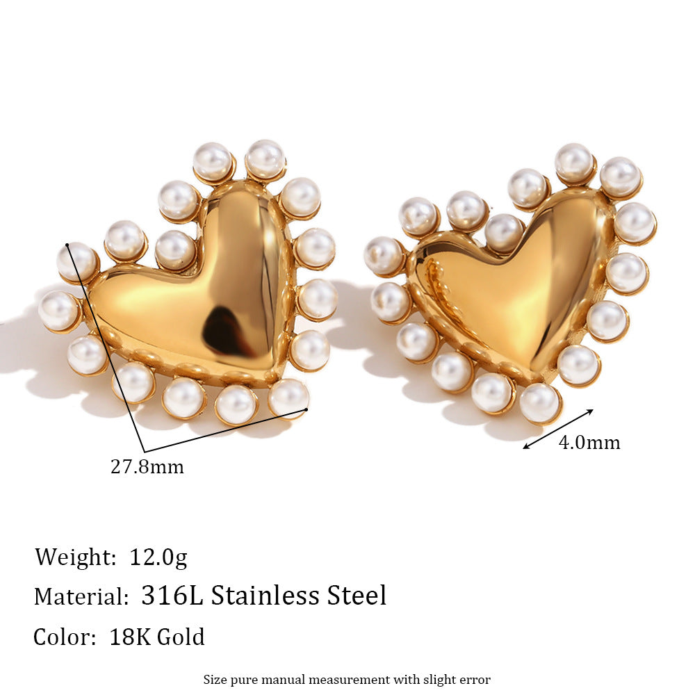 Heart Shape 316L Stainless Steel 18K Gold Plated Ear Studs