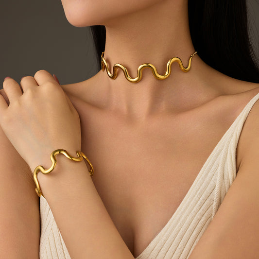 Waves 304 Stainless Steel 18K Gold Plated Necklace