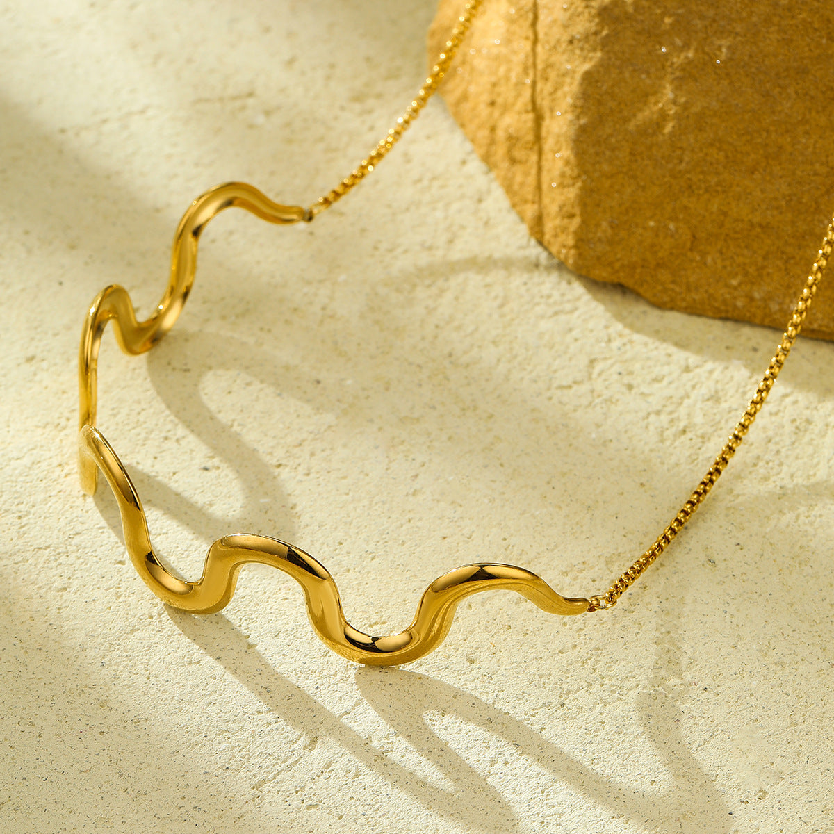 Waves 304 Stainless Steel 18K Gold Plated Necklace