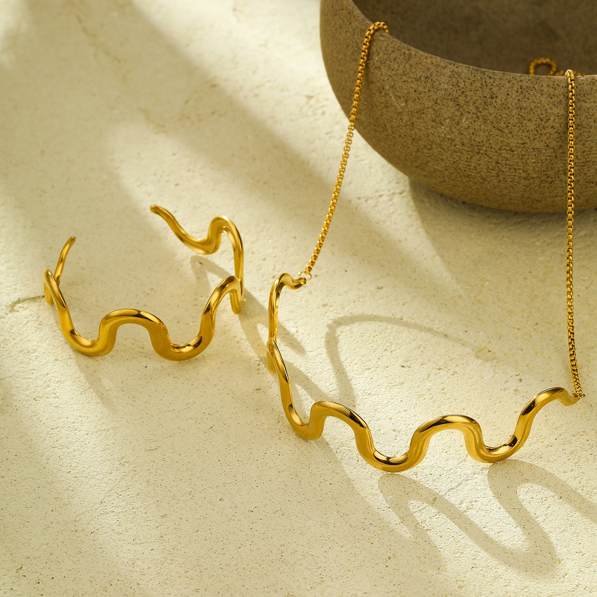 Waves 304 Stainless Steel 18K Gold Plated Necklace