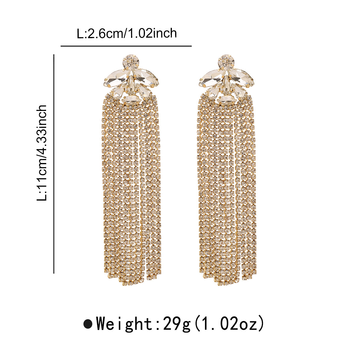 Glam Luxurious Bridal Tassel  Rhinestones Drop Earrings