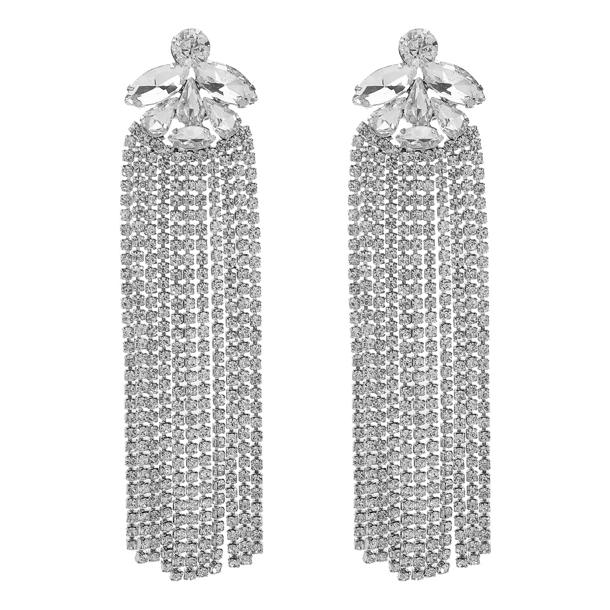 Glam Luxurious Bridal Tassel  Rhinestones Drop Earrings