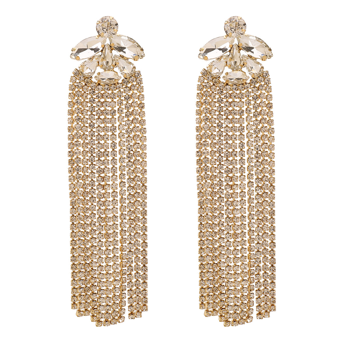 Glam Luxurious Bridal Tassel  Rhinestones Drop Earrings