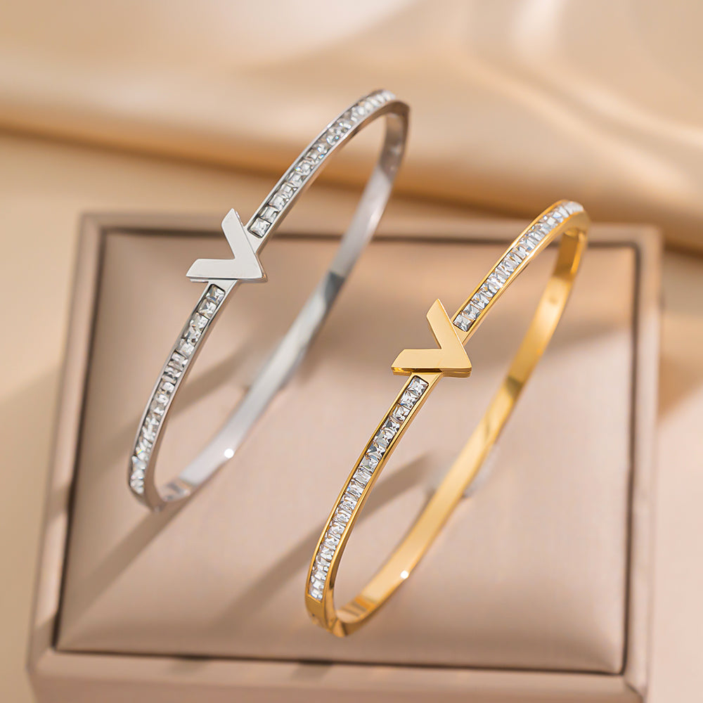 V-shaped Zircon Titanium Steel Bangle