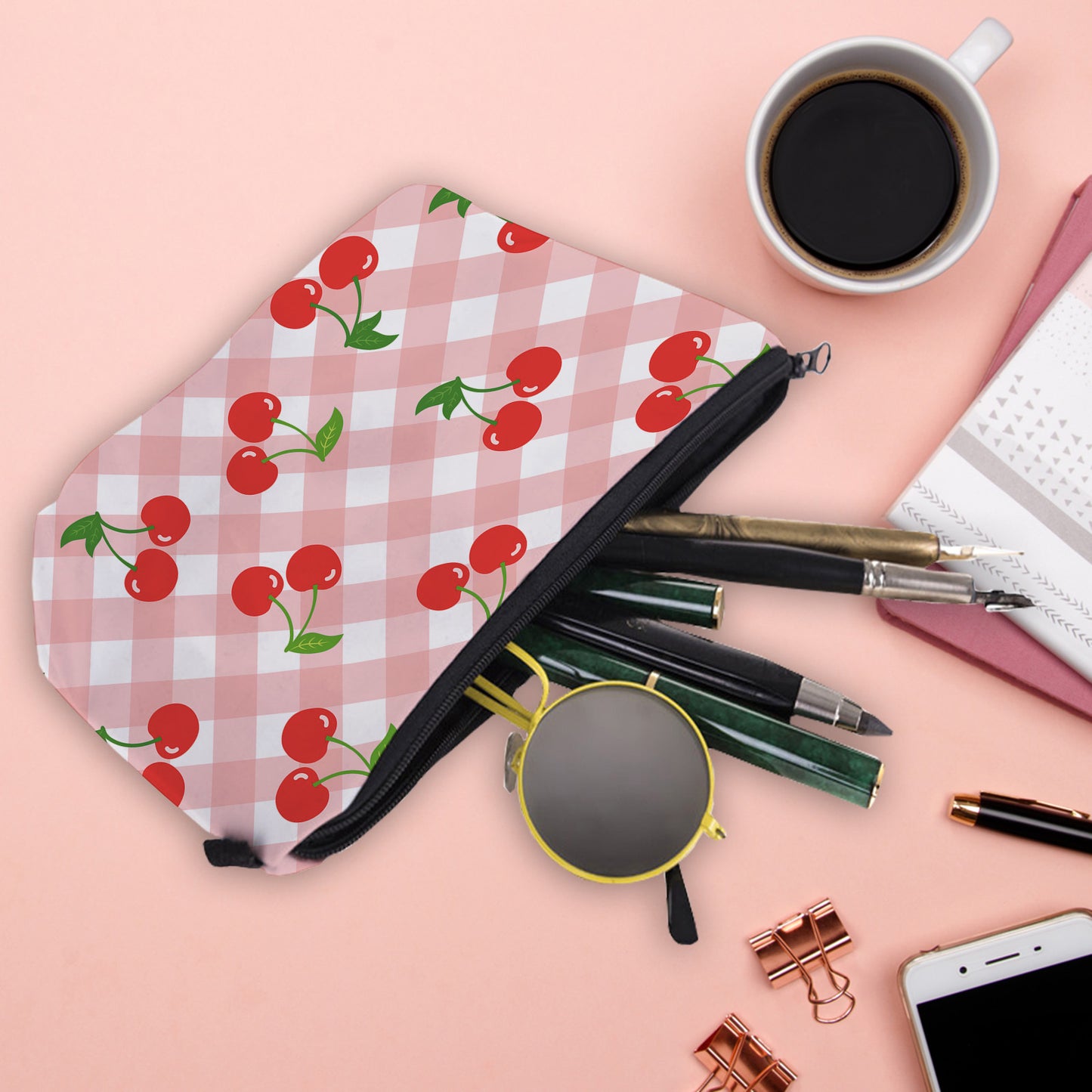 Vintage Style  Cherry Polyester Square Makeup Bags