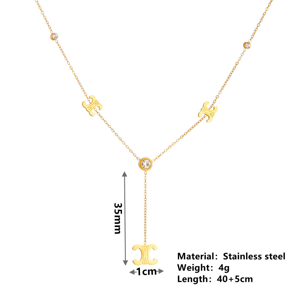 Elegant Letter Titanium Steel 18K Gold Plated Pendant Necklace