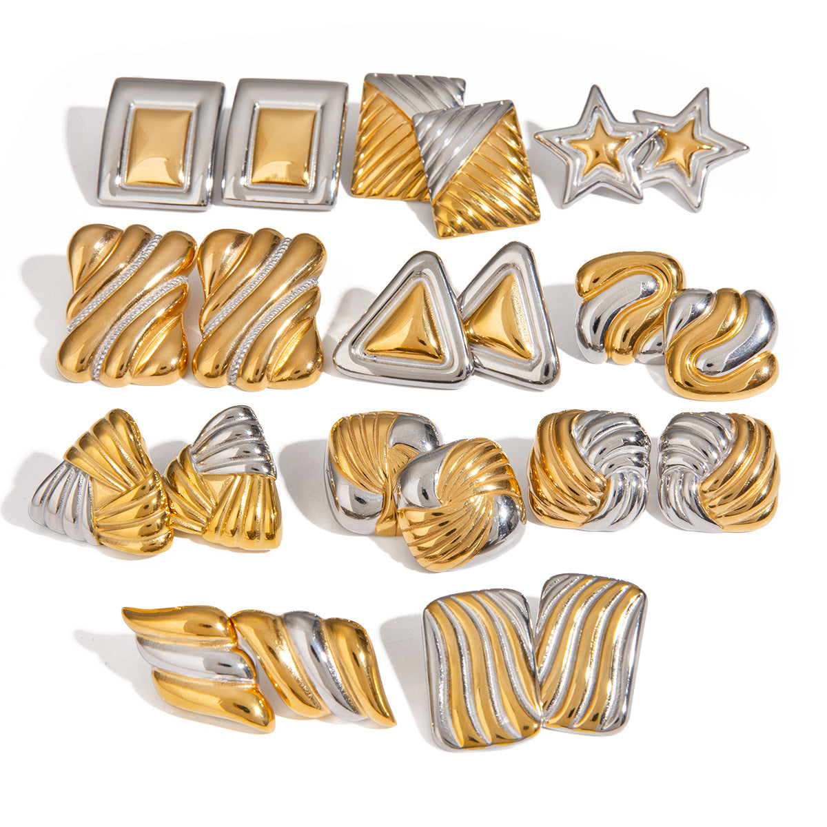 Two Tones Geometric Plating 304 Stainless Steel Ear Studs