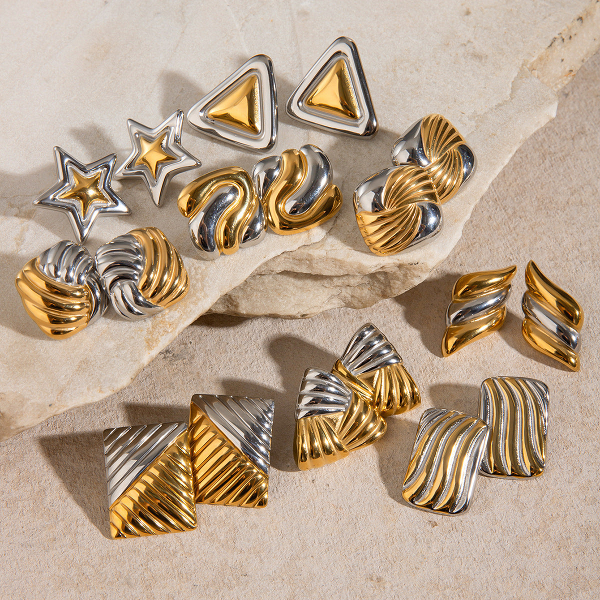 Two Tones Geometric Plating 304 Stainless Steel Ear Studs