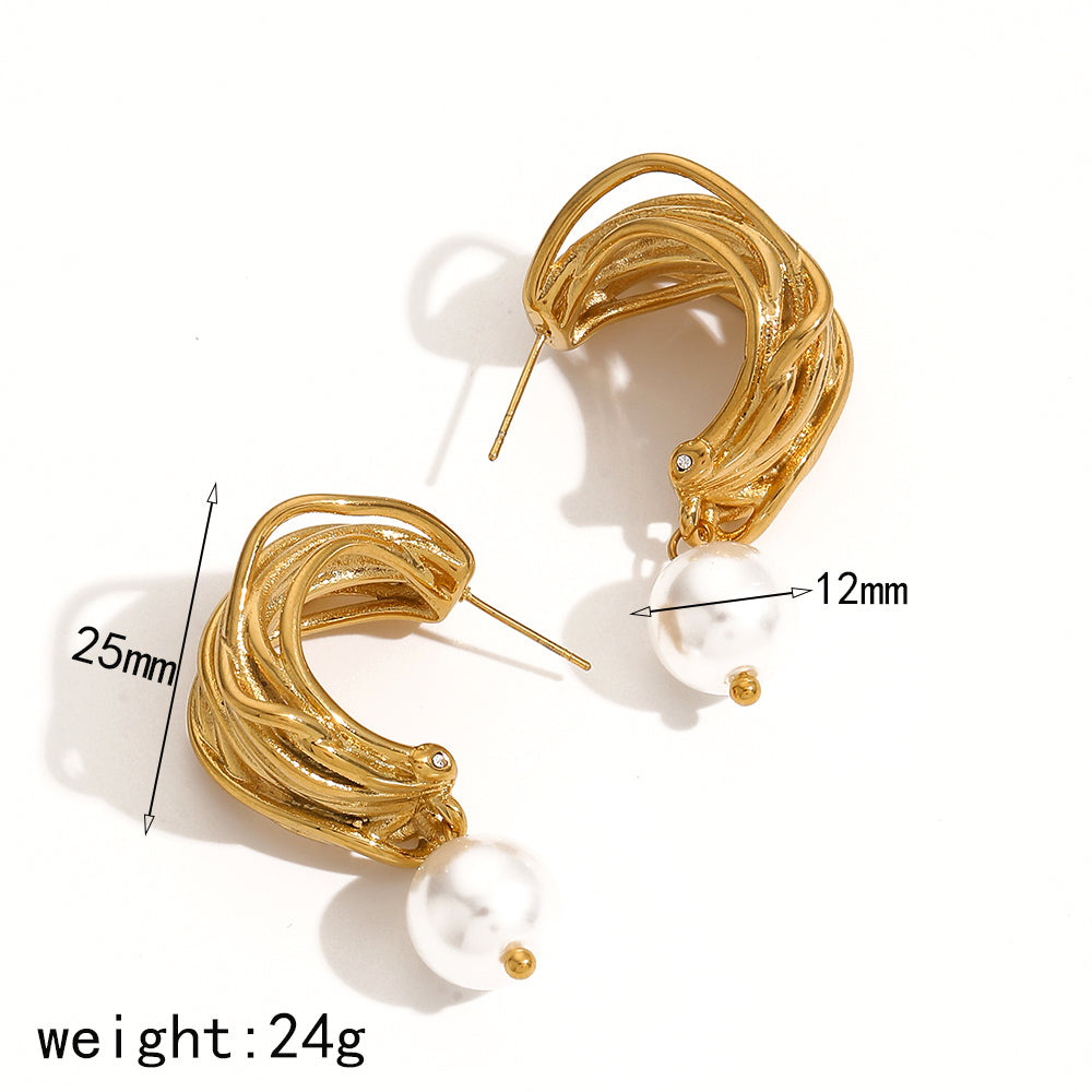 Mess 304 Stainless Steel Ear Studs with Pearl