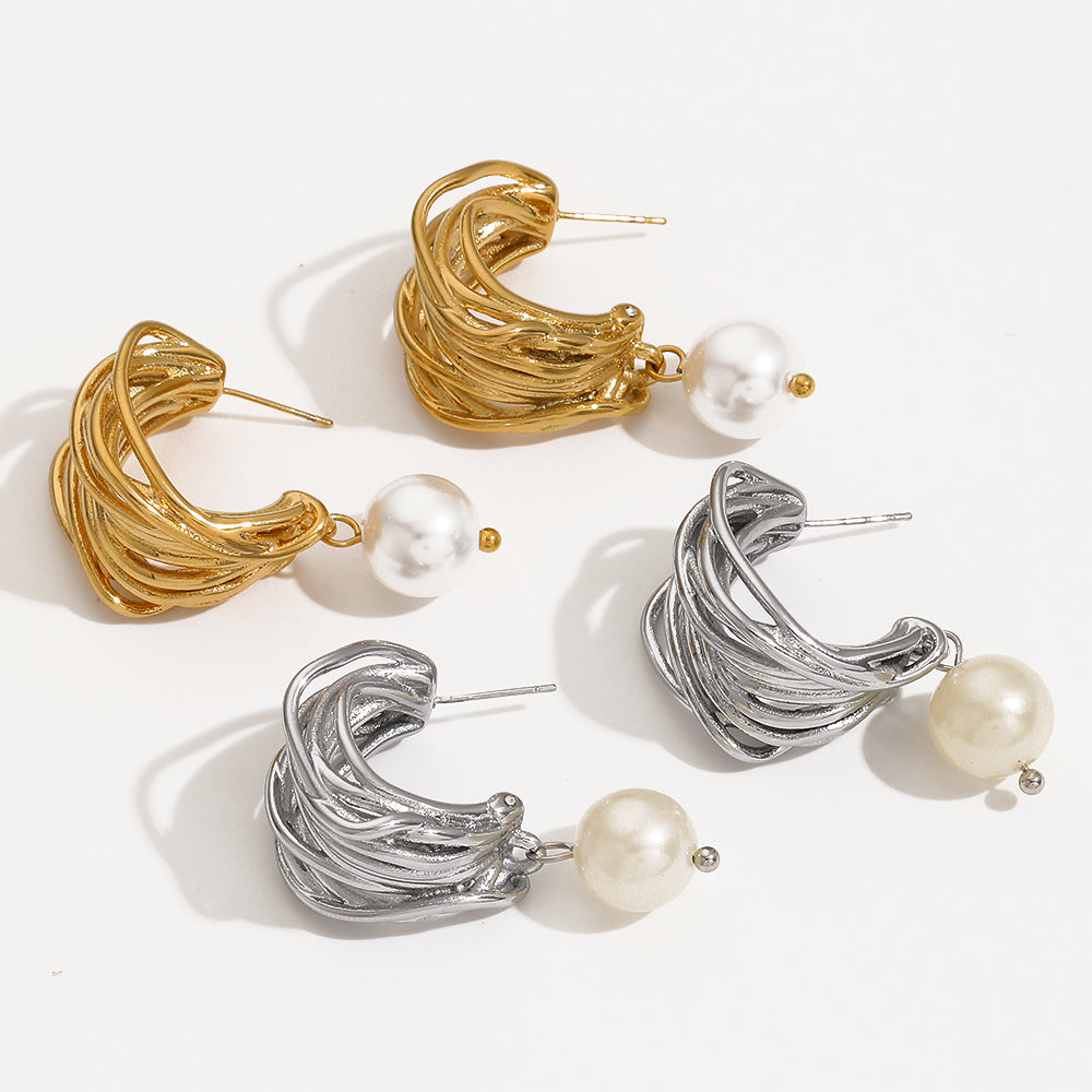 Mess 304 Stainless Steel Ear Studs with Pearl