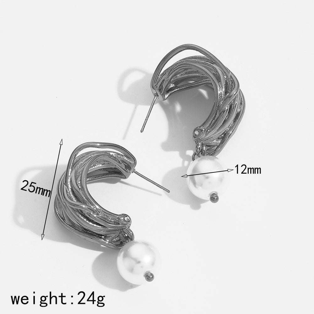 Mess 304 Stainless Steel Ear Studs with Pearl