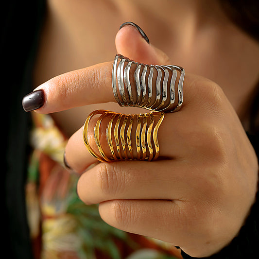 Multi lines Geometric 304 Stainless Steel 18K Gold Plated Rings