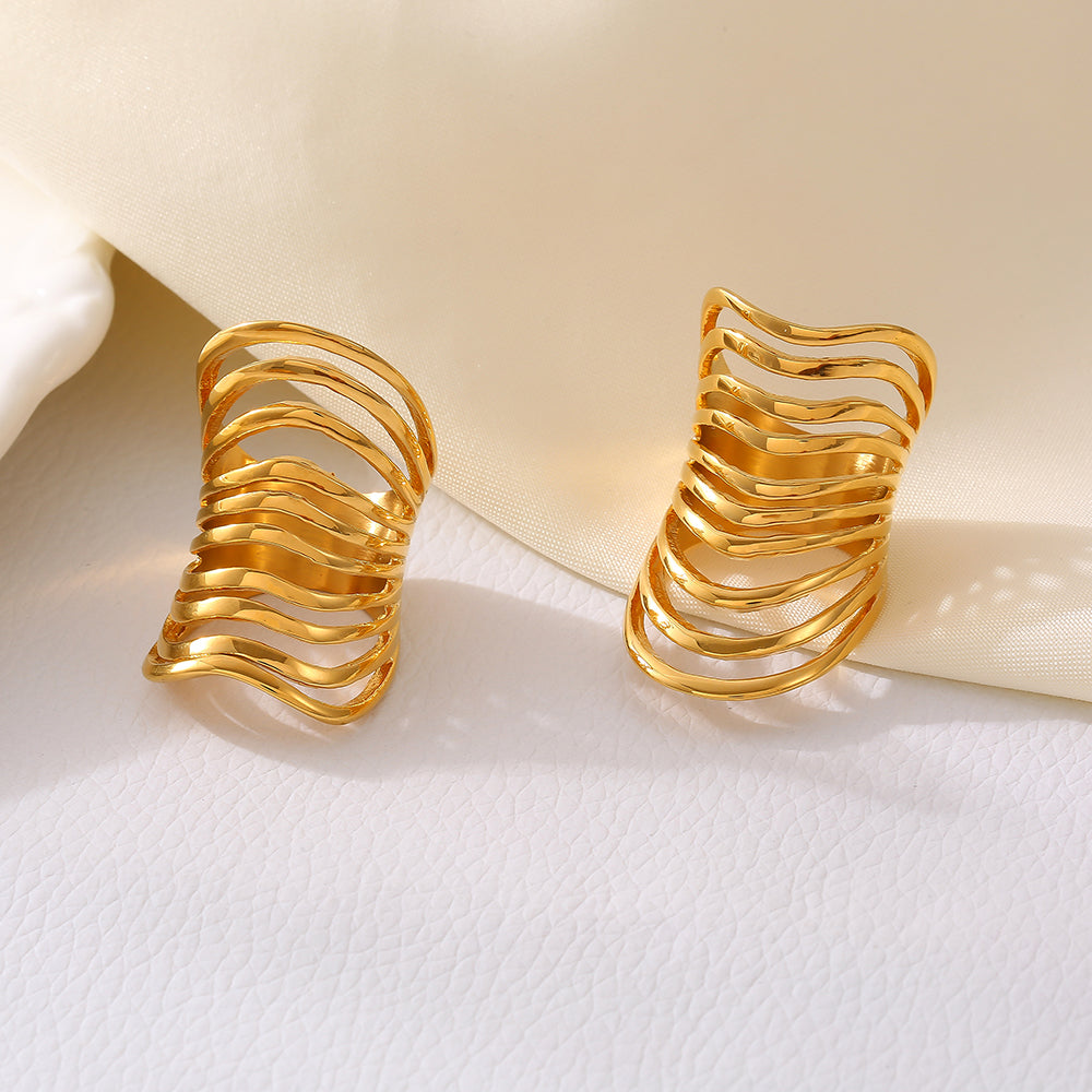 Multi lines Geometric 304 Stainless Steel 18K Gold Plated Rings