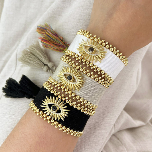 Casual Ethnic Style Devil's Eye Cotton Blend Brass Wholesale Drawstring Bracelets