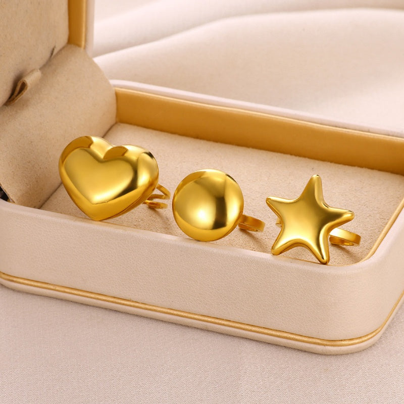 Round Star Heart Shape 304 Stainless Steel Stainless Steel Rings