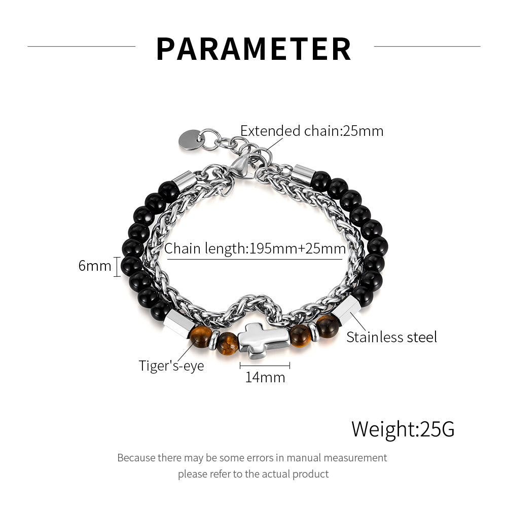 Casual Retro Cross 304 Stainless Steel Tiger Eye Unisex Bracelets