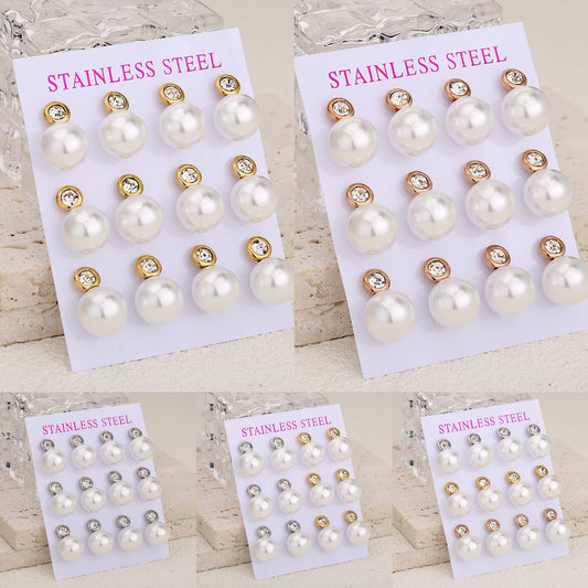 1 Set Elegant Princess Vacation Round Inlay 304 Stainless Steel Imitation Pearl Ear Studs