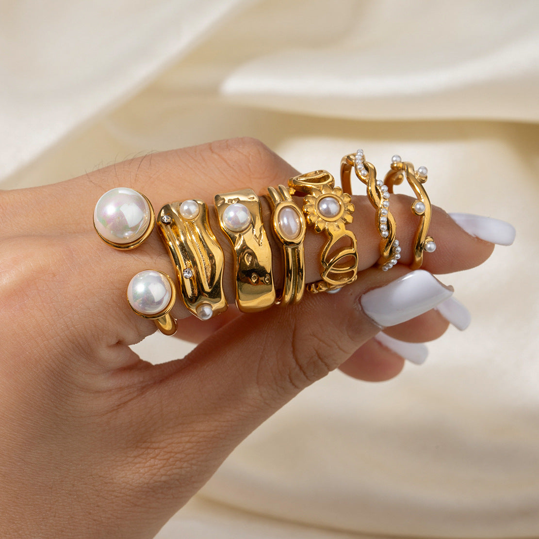 Pearl 304 Stainless Steel 18K Gold Plated Rings