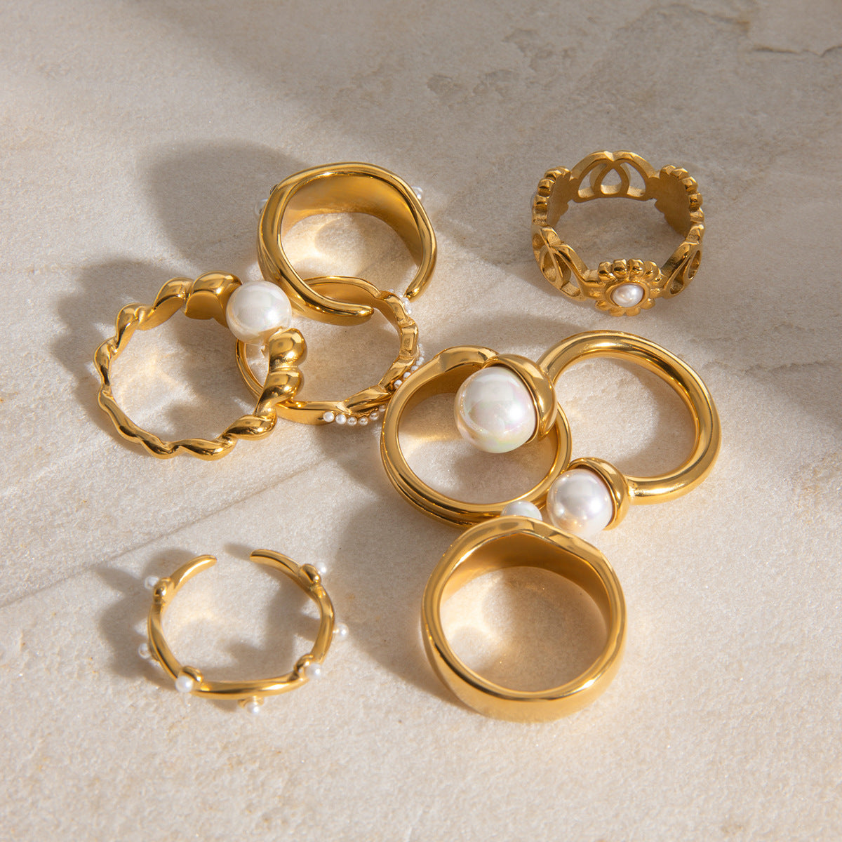 Pearl 304 Stainless Steel 18K Gold Plated Rings