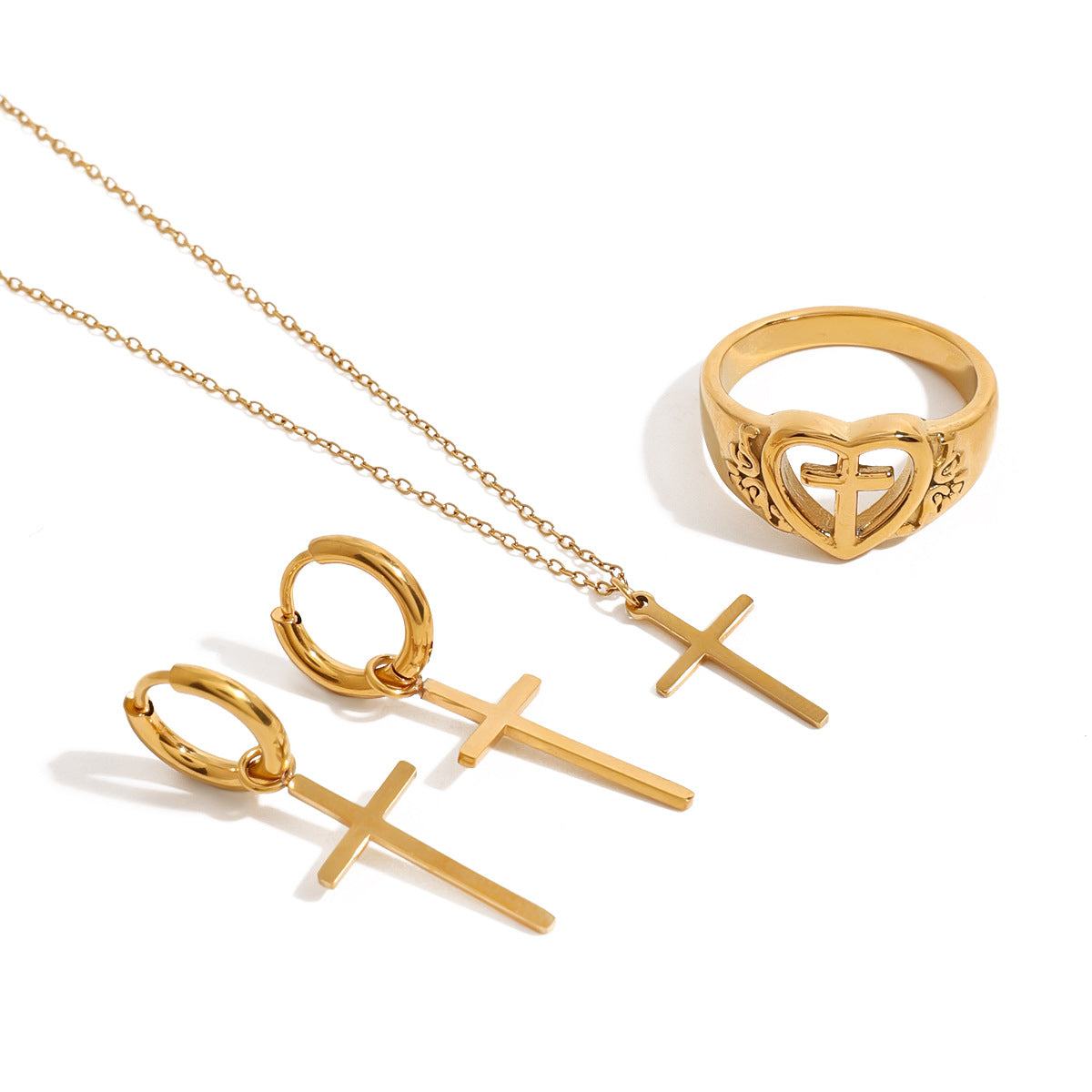 Cross 304 Stainless Steel 18K Gold Plated Plating Jewelry Set