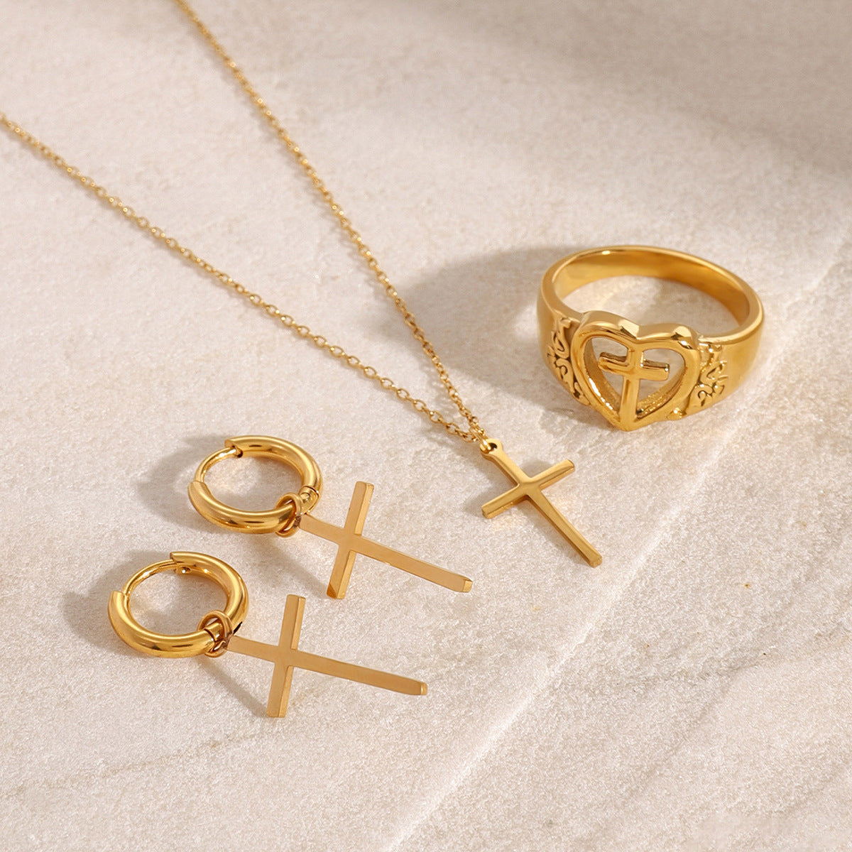 Cross 304 Stainless Steel 18K Gold Plated Plating Jewelry Set