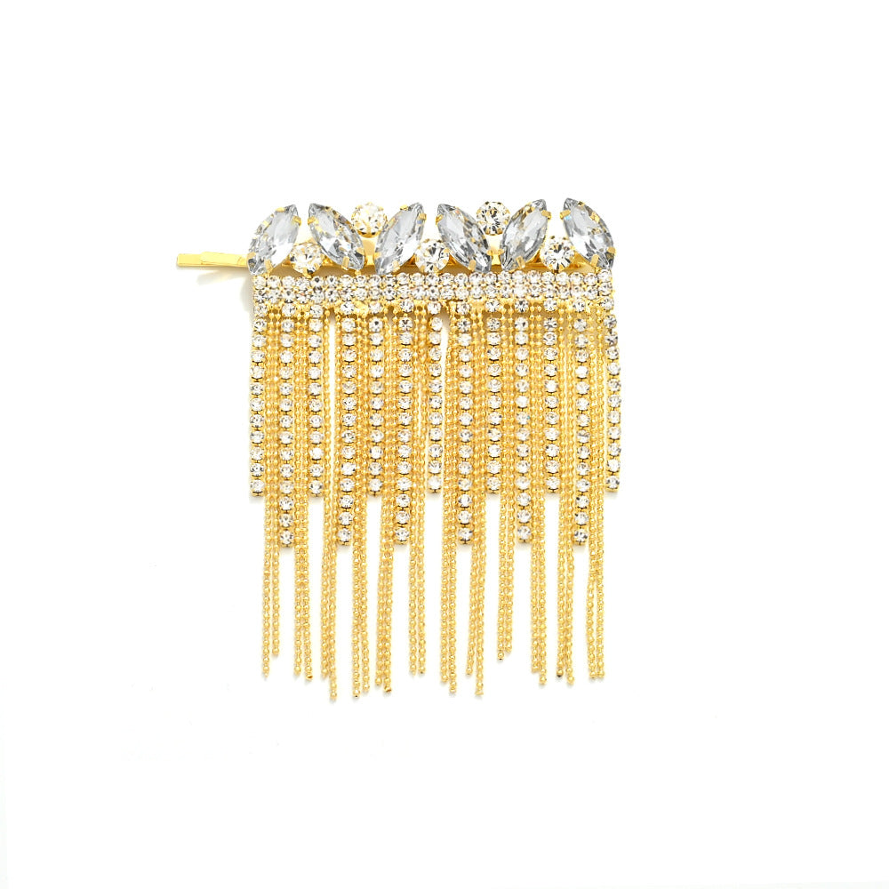 Women's Retro Geometric Copper Tassel Inlay Rhinestones Hair Clip