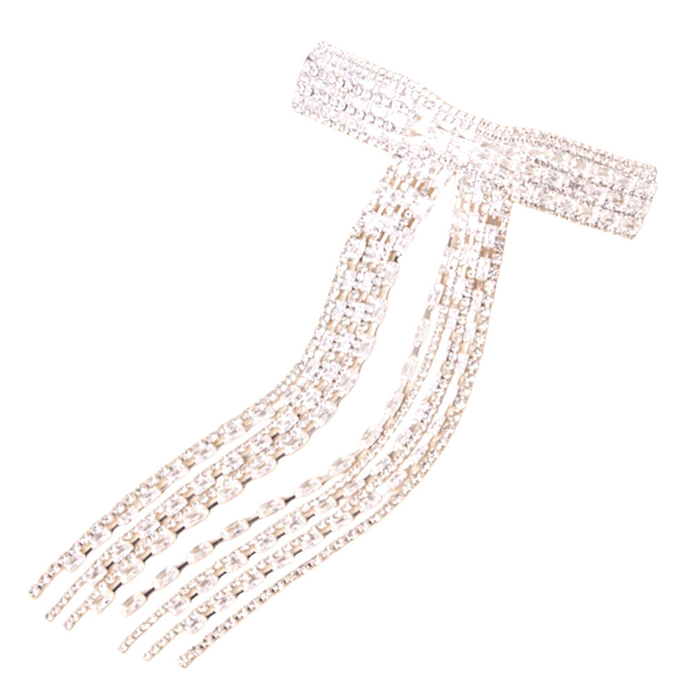 Women's Shiny Bow Knot Copper Tassel Inlay Zircon Hair Clip