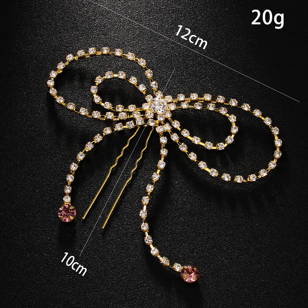 Women's Shiny Bow Knot Copper Tassel Inlay Rhinestones Hair Sticks