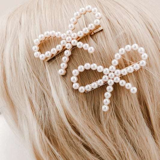 Women's Elegant Sweet Bow Knot Copper Inlay Artificial Pearls Hair Clip