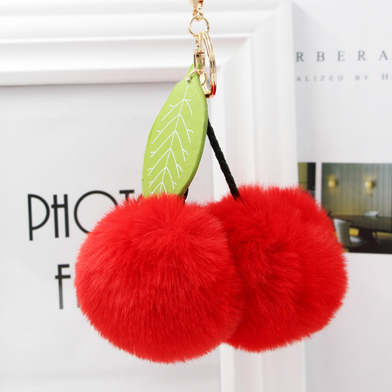 Cute Sweet Cherry Plush Women's Bag Pendant Keychain