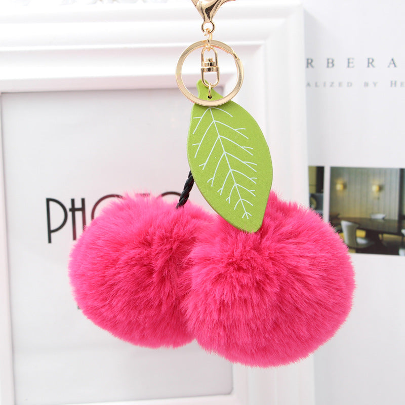 Cute Sweet Cherry Plush Women's Bag Pendant Keychain