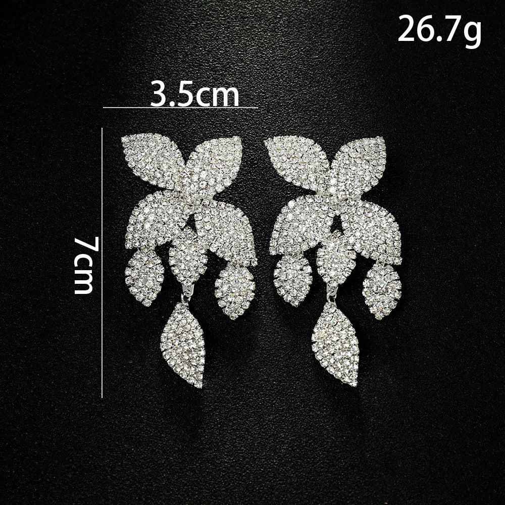 Flower Inlay Rhinestones Drop Earrings