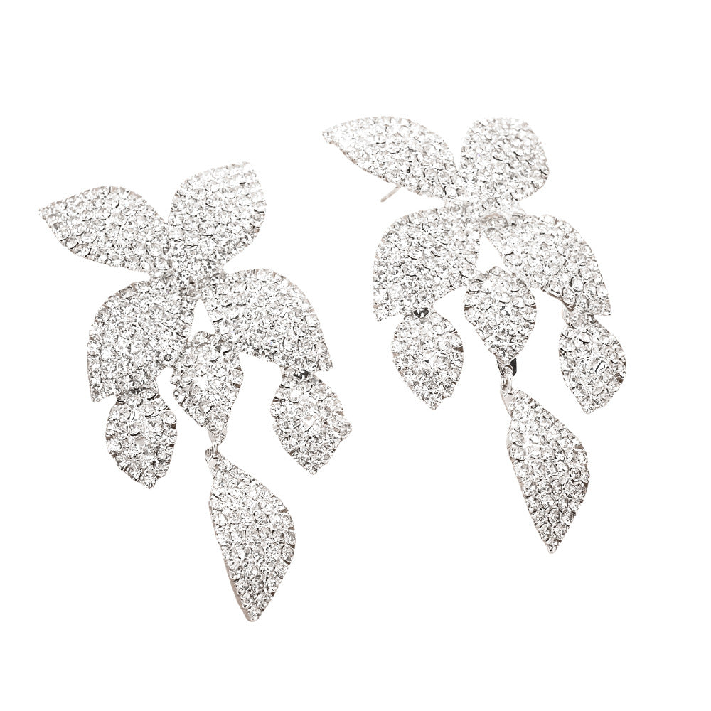 Flower Inlay Rhinestones Drop Earrings