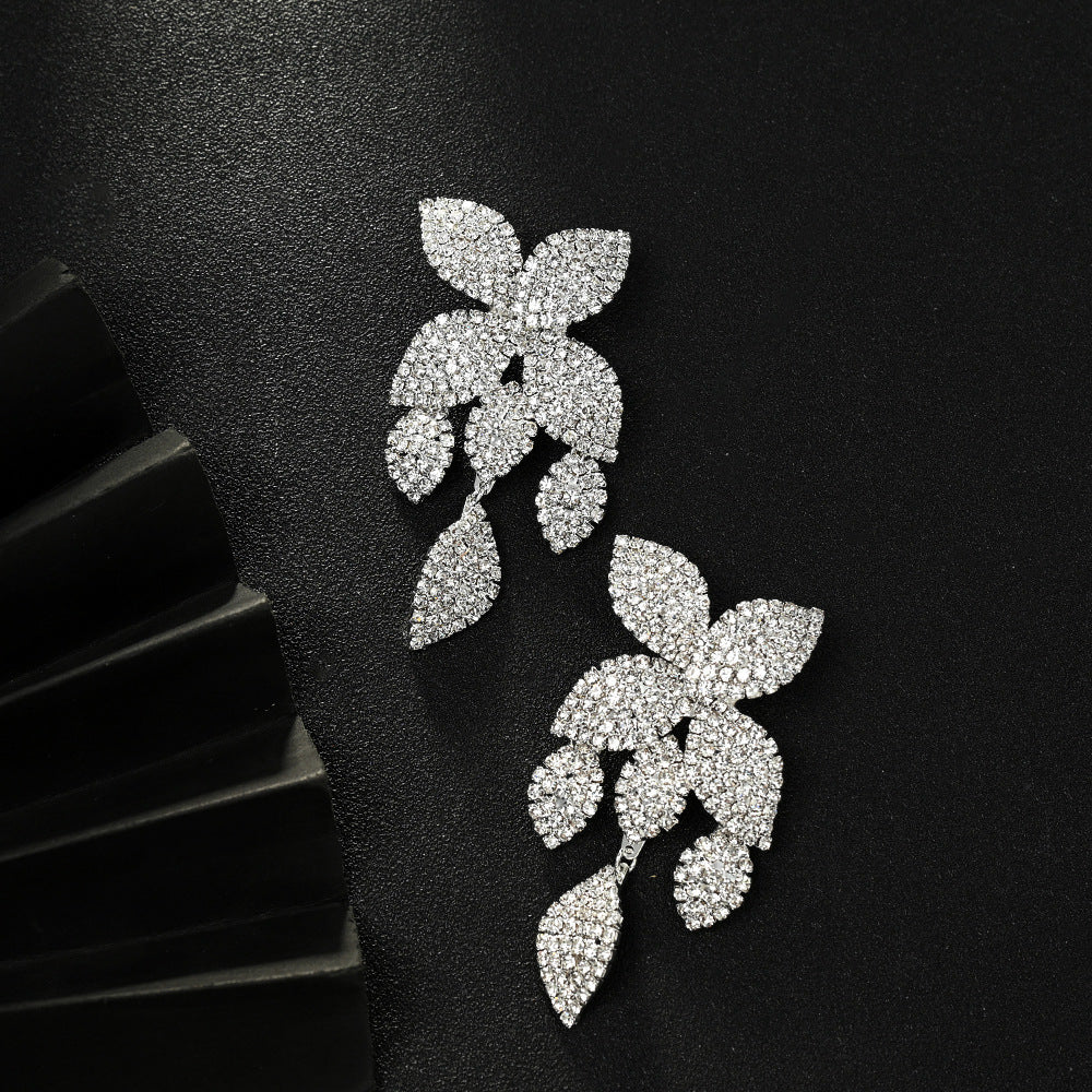 Flower Inlay Rhinestones Drop Earrings