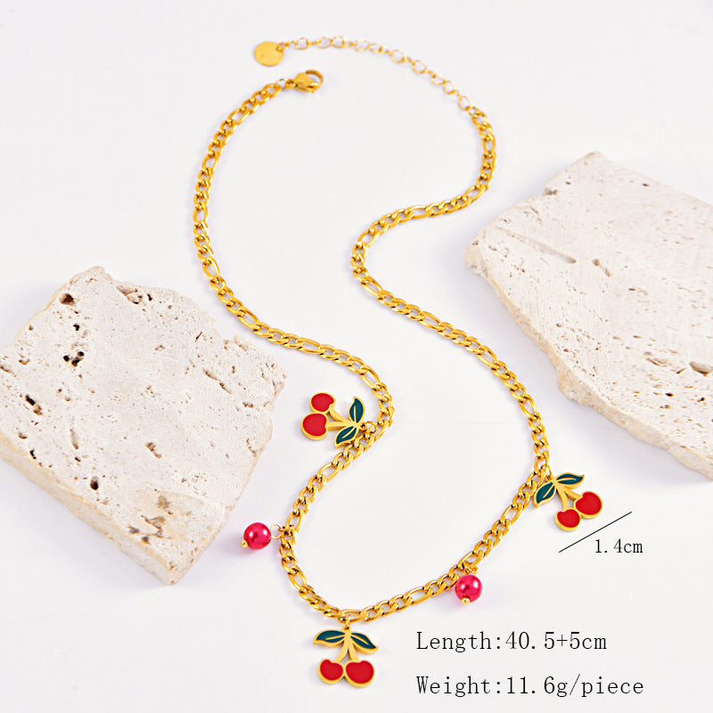 Elegant Lady Cherry Titanium Steel Plating Jewelry Set