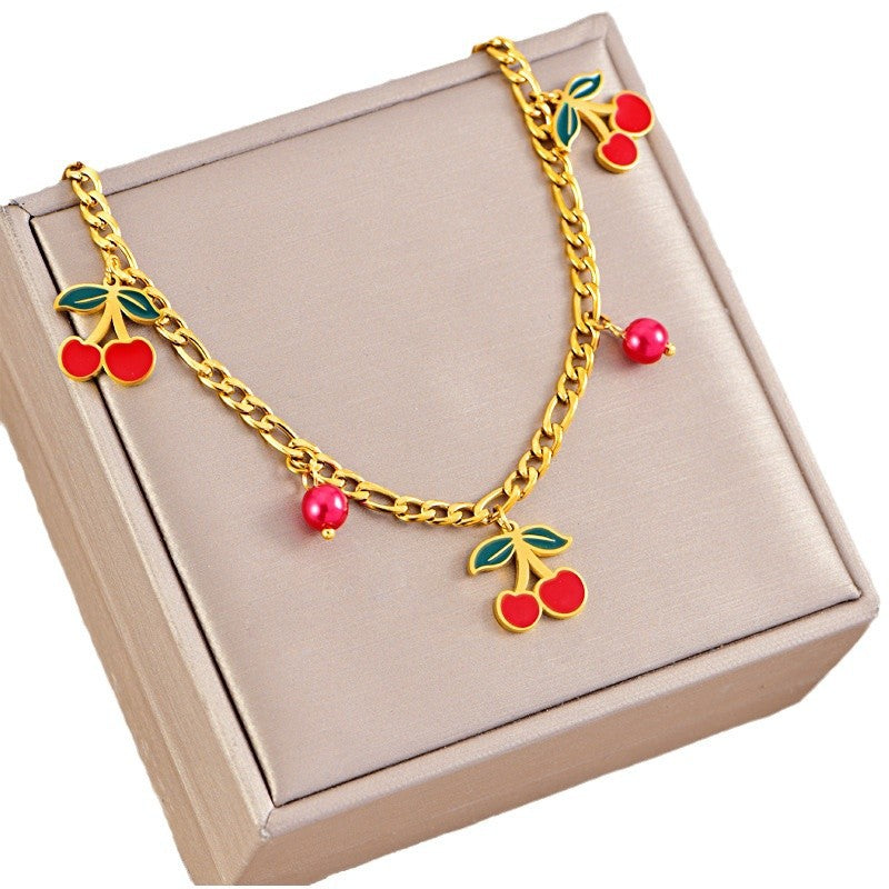 Elegant Lady Cherry Titanium Steel Plating Jewelry Set