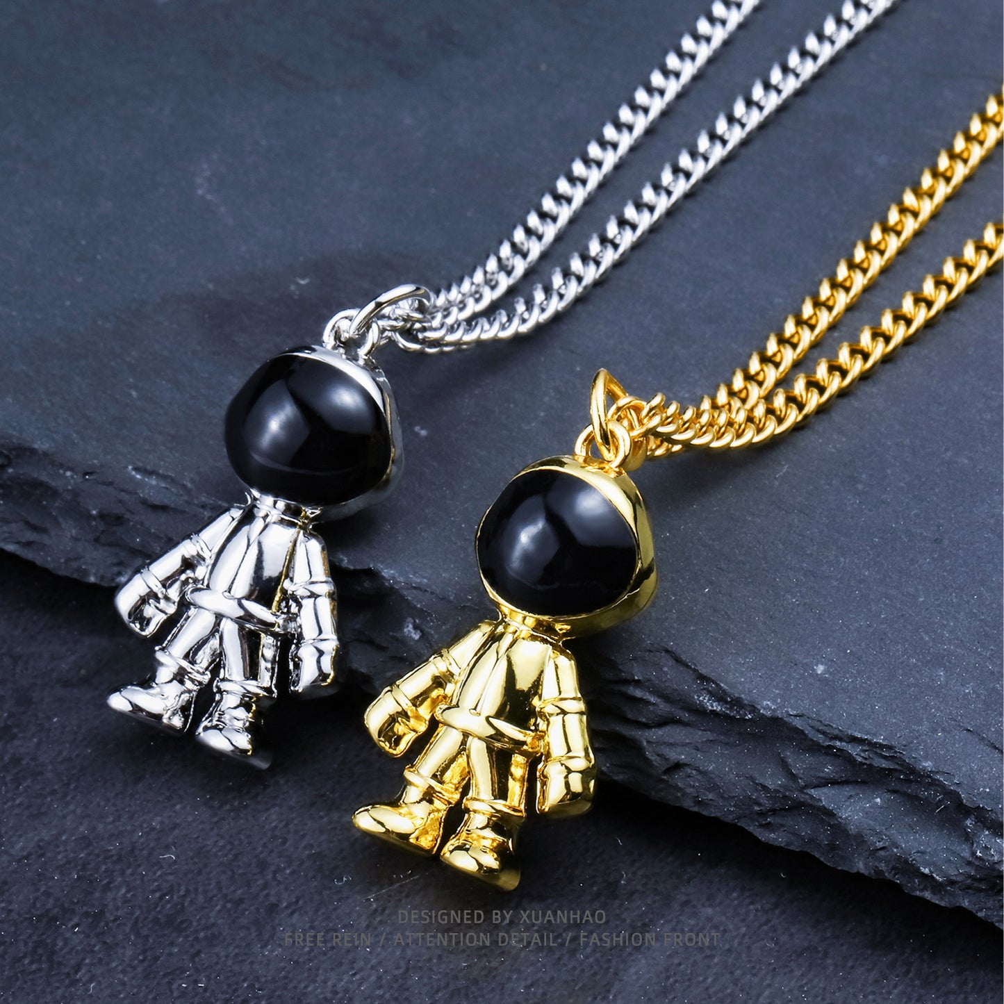 Cute Astronaut Alloy Metal Unisex Pendant Necklace, pack of 2