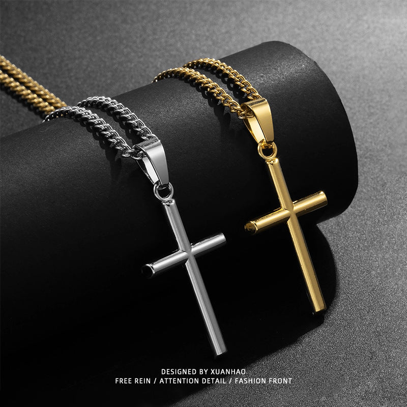 Retro Cross 304 Stainless Steel Alloy Unisex Pendant Necklace, pack of 2