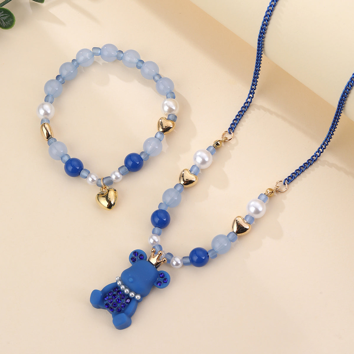 Princess Cute Little Bear Alloy Resin Seed Bead Kid'S Girl'S Bracelets Necklace