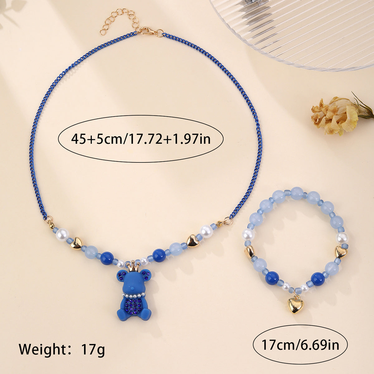 Princess Cute Little Bear Alloy Resin Seed Bead Kid'S Girl'S Bracelets Necklace