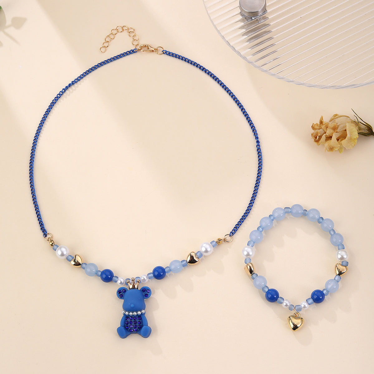 Princess Cute Little Bear Alloy Resin Seed Bead Kid'S Girl'S Bracelets Necklace