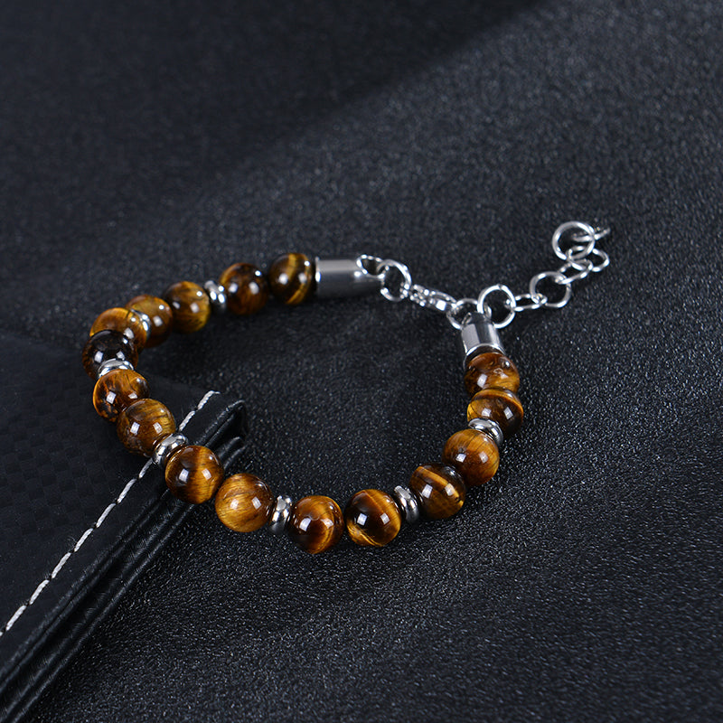 Handmade Classic Style Round 316 Stainless Steel Natural Stone Beaded Unisex Bracelets