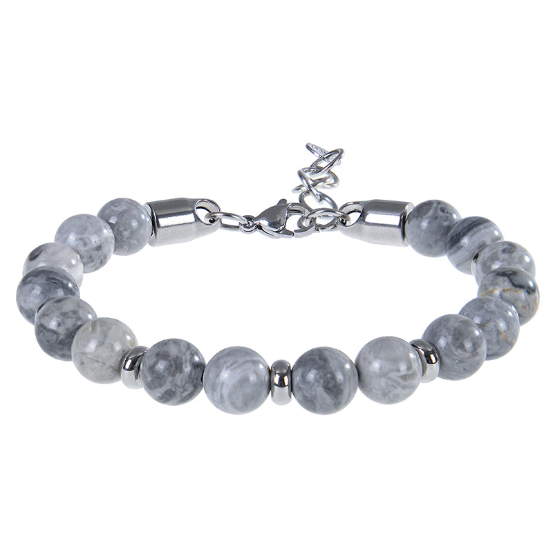 Handmade Classic Style Round 316 Stainless Steel Natural Stone Beaded Unisex Bracelets