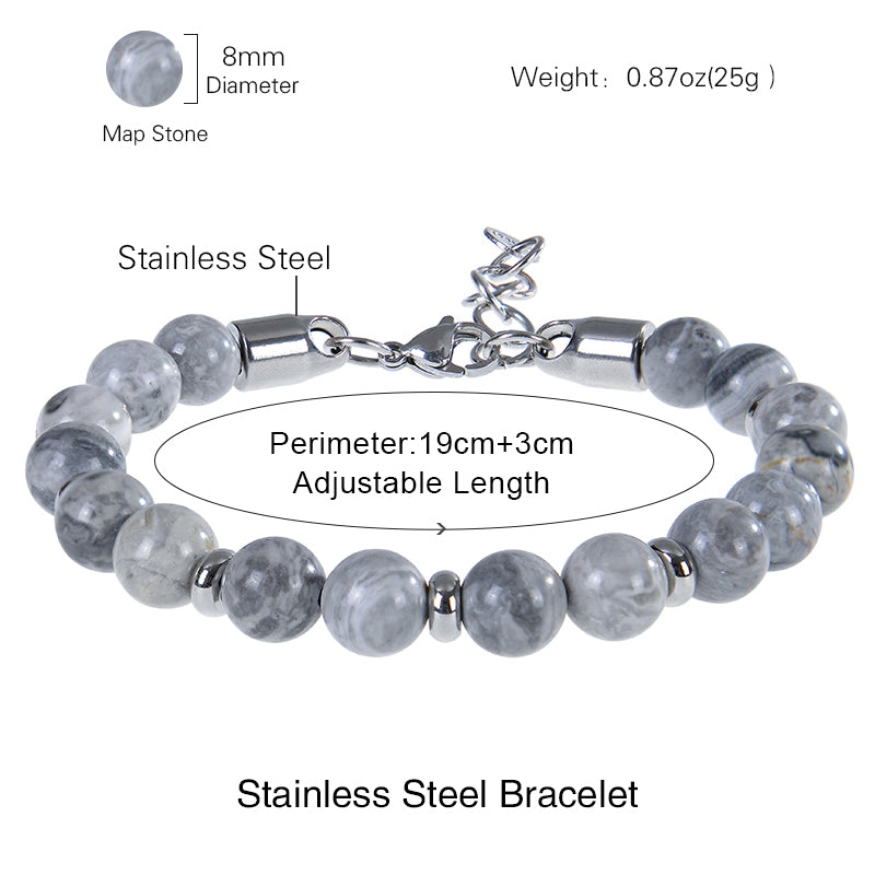 Handmade Classic Style Round 316 Stainless Steel Natural Stone Beaded Unisex Bracelets