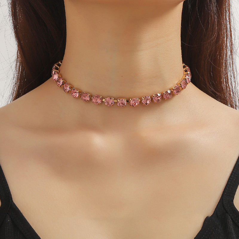 Rhinestone Copper Tennis Chain Geometric Rhinestones Choker