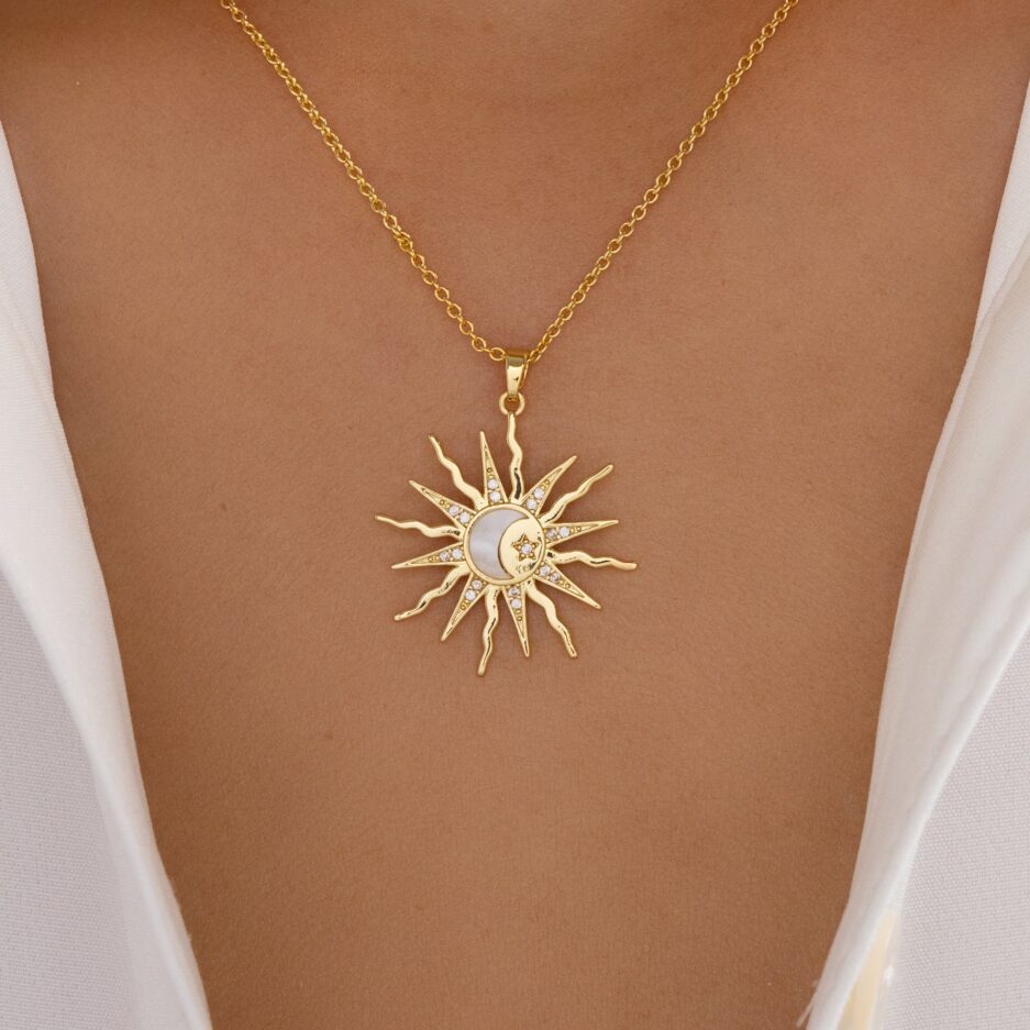 Sun Star Moon 304 Stainless Steel Shell Zircon Necklace