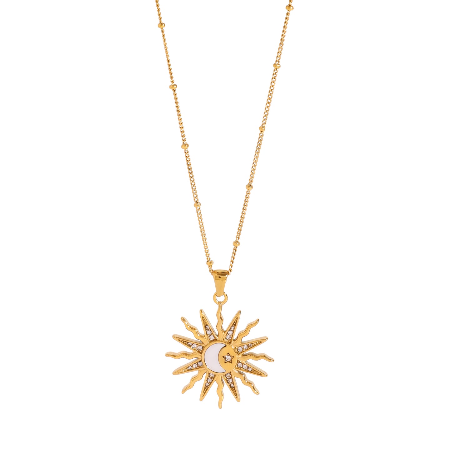 Sun Star Moon 304 Stainless Steel Shell Zircon Necklace