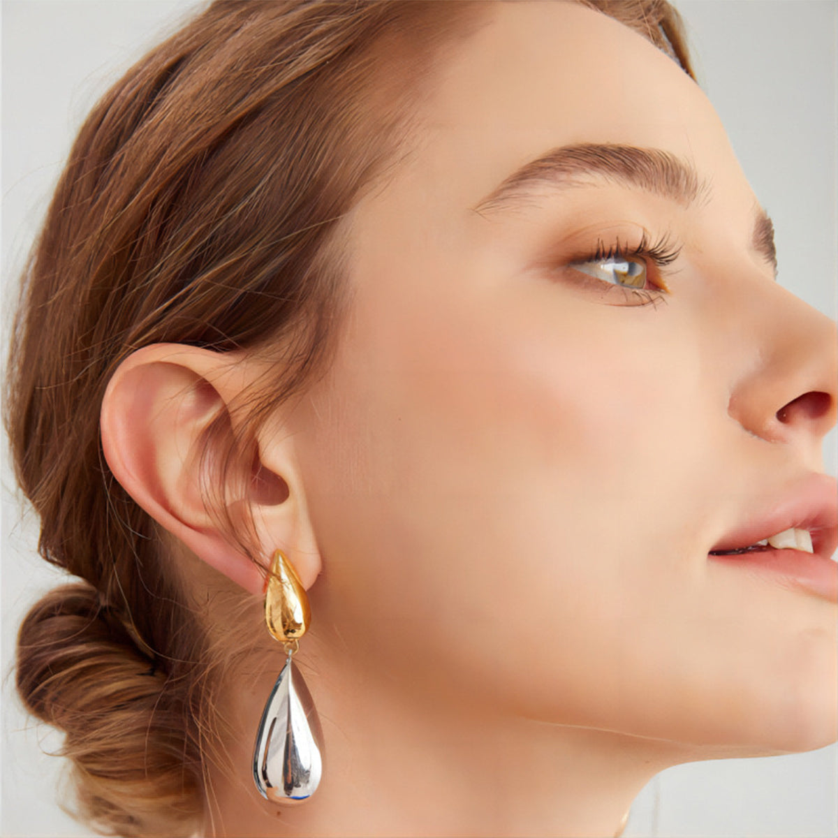 Elegant Water Droplets Mixed Metal Plating 304 Stainless Steel  Earrings