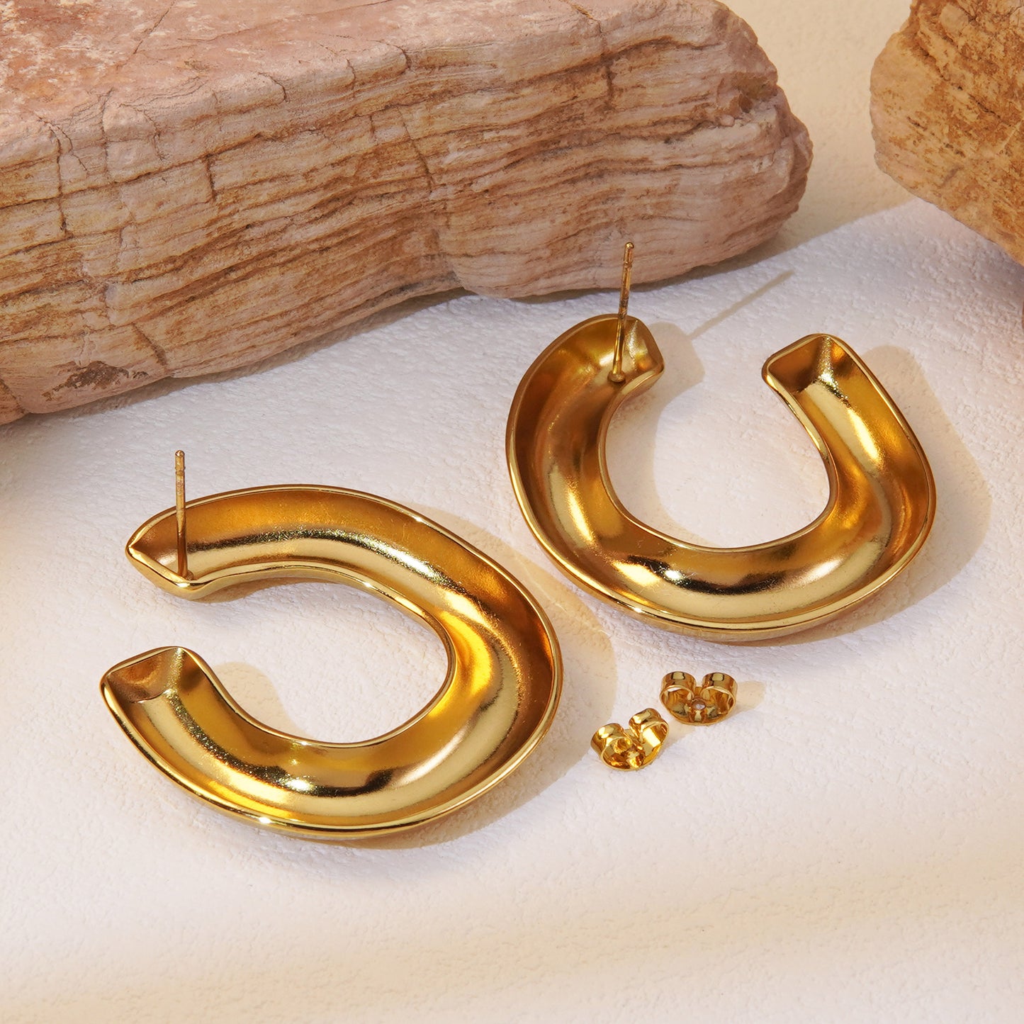 Cool Style Geometric 304 Stainless Steel Imitation Gold Ear Studs